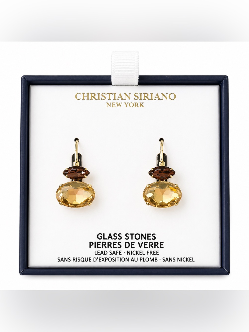 Christian Siriano Gold and Amber Glass Stone Drop Earrings